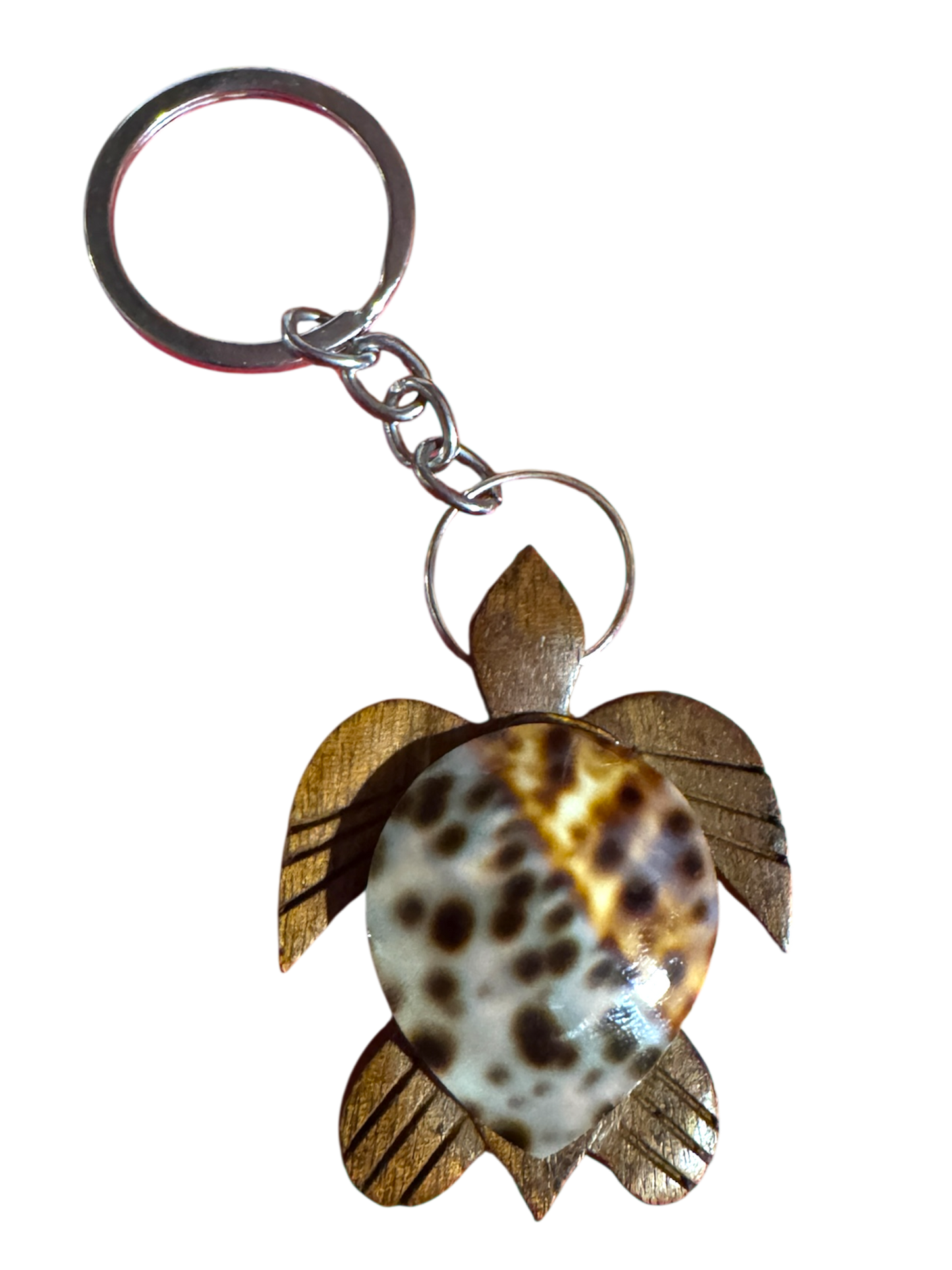 Handmade Wooden Turtle Keychain - Cowrie Shell
