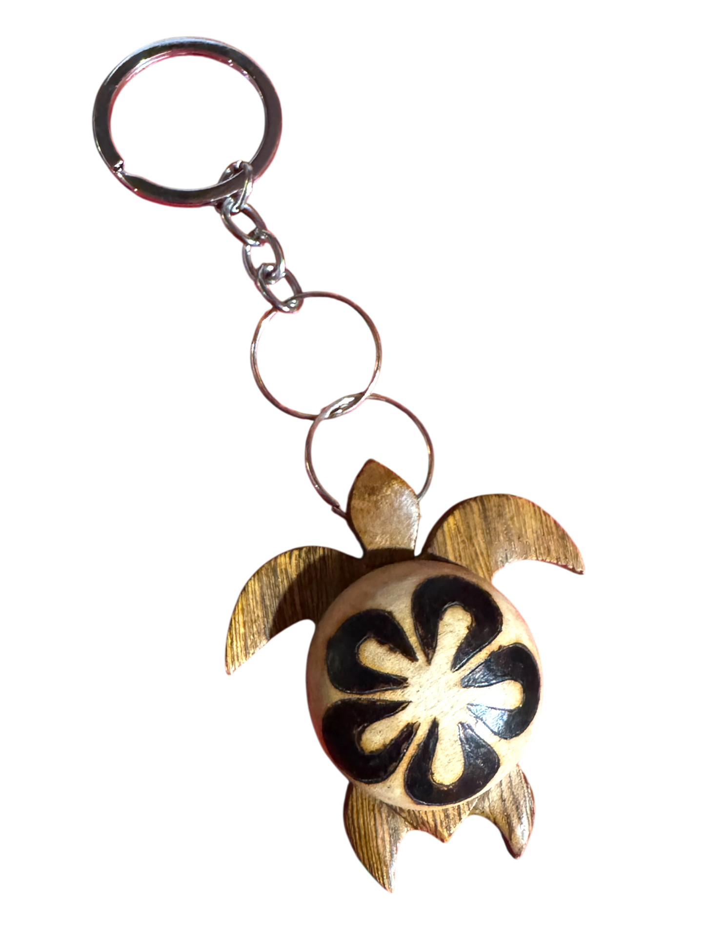 Handmade Wooden Turtle Keychain - Plumeria