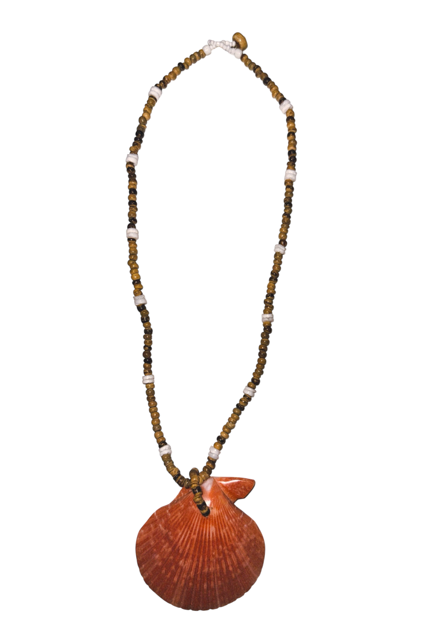 Tropical Coconut Shell Scallop Necklace - Coral