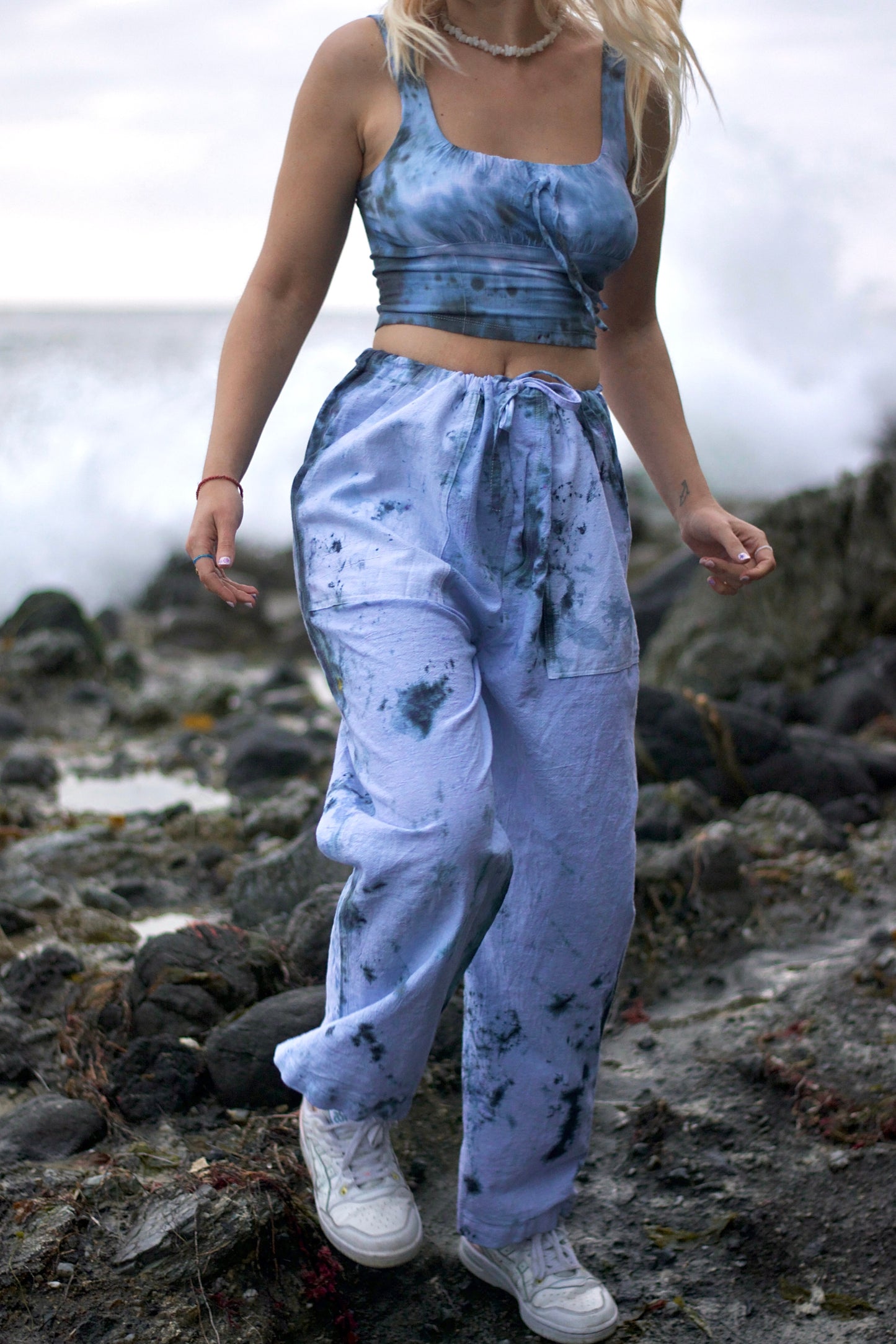 Hand-Dyed Cotton Beach Pants - Storm