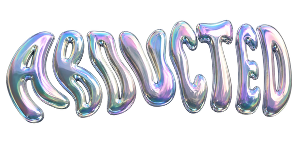 The word 'ABRUCTED' rendered in glossy, 3D bubble-like letters with an iridescent holographic finish, shown on a transparent checkerboard background with a soft shadow underneath.