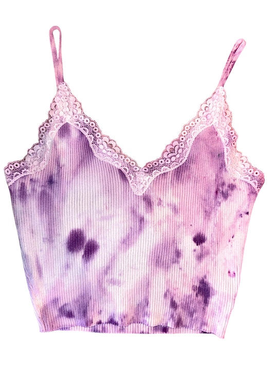 Hand-Dyed Ribbed Lace Cropped Cami - Amethyst