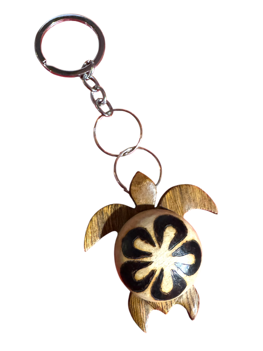 Handmade Wooden Turtle Keychain - Plumeria