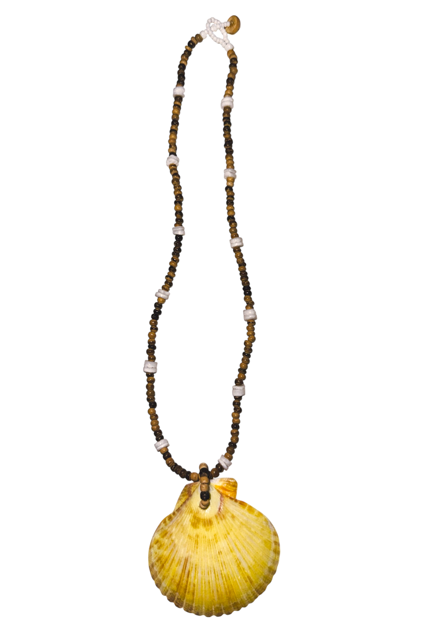 Tropical Coconut Shell Scallop Necklace - Yellow