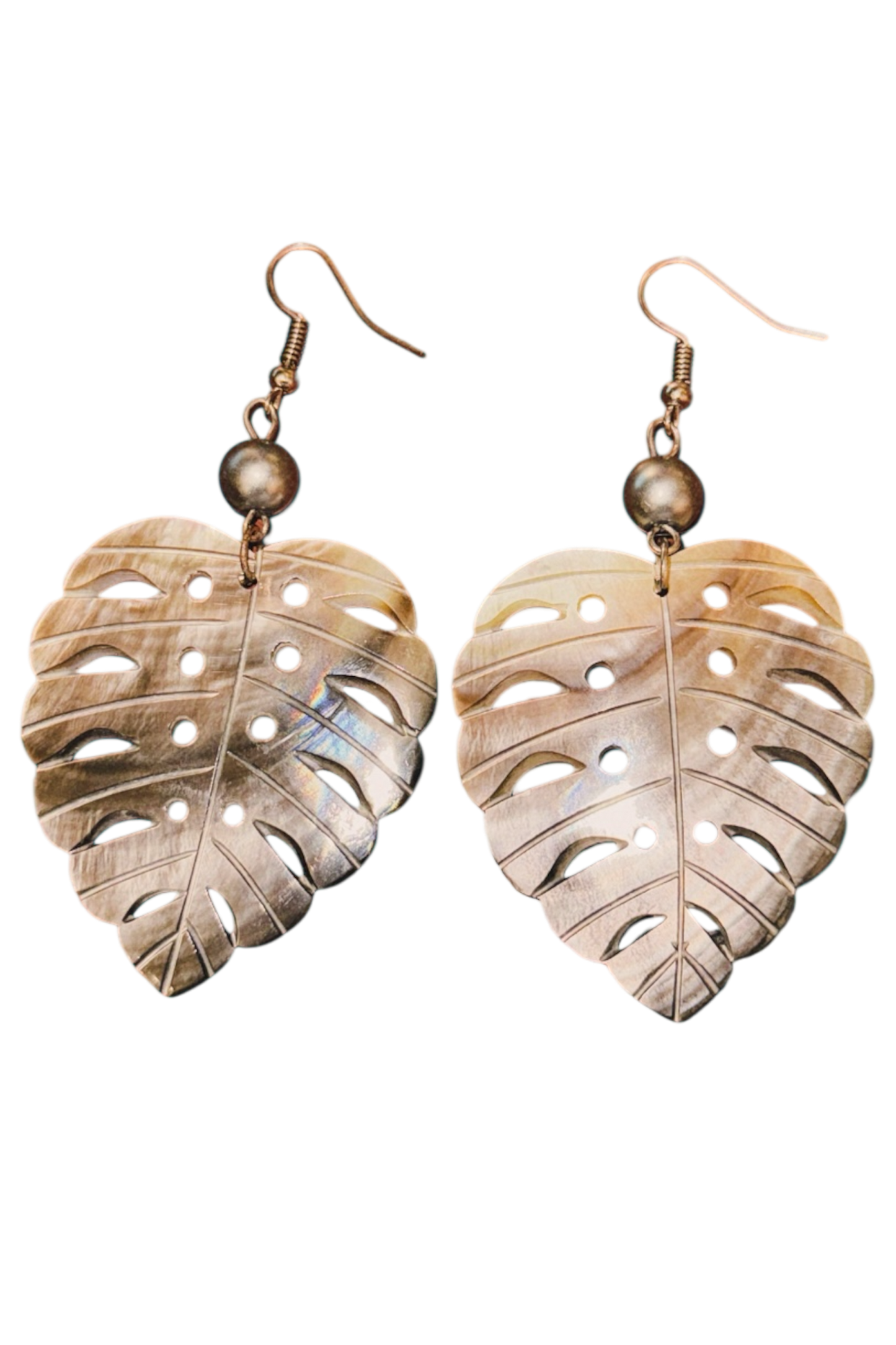 Monstera Carved Mother of Pearl Earrings