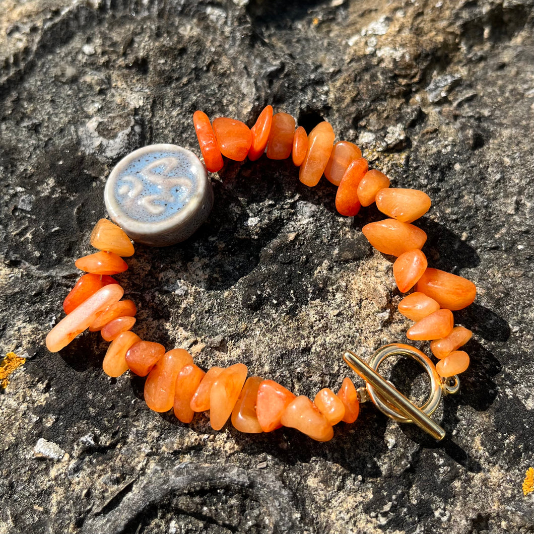 DOLPHIN MOONRISE Orange Agate Meditation Bracelet