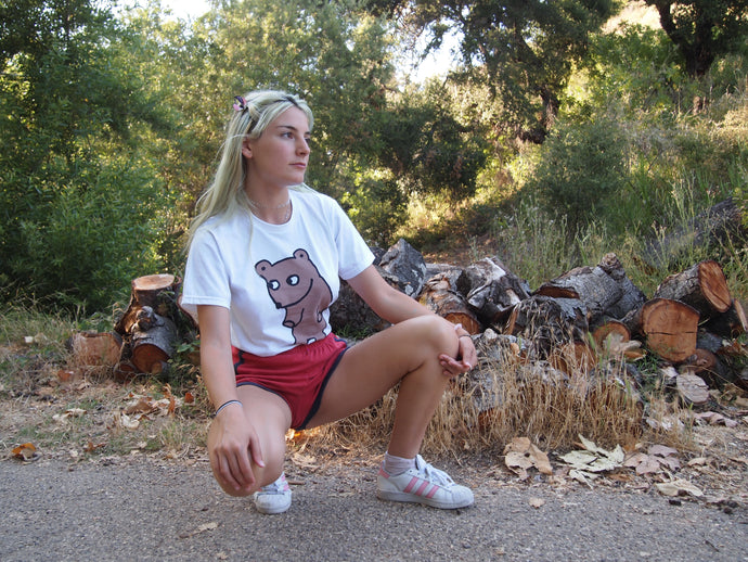 Katerina Skassi Wearing Abducted bear tee in Corral Canyon Malibu